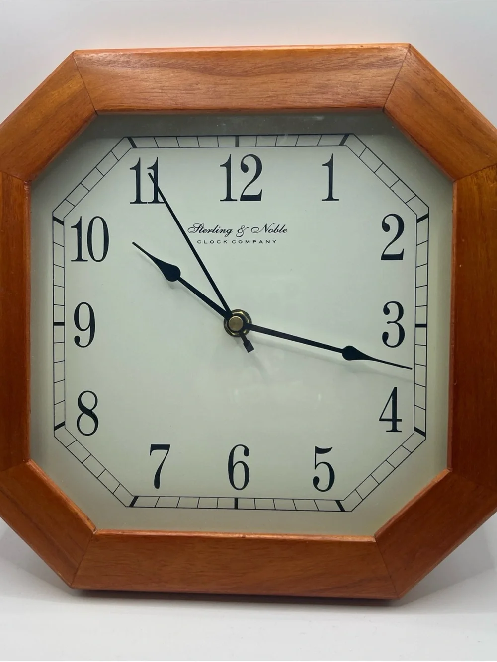 Vintage Sterling & Noble Wood Frame Octagonal Shaped Wall Clock
